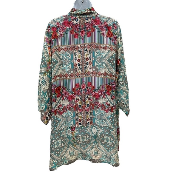 Johnny Was Brock pink blue red floral print tie front kimono duster top medium - Picture 8 of 13